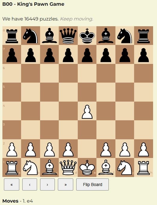 Example of pawn move e4 in chess opening explorer